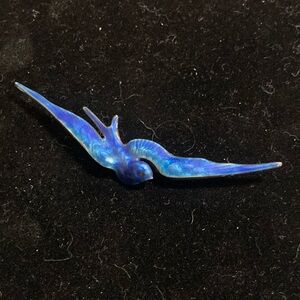 Antique sterling blue enamel swallow pin: